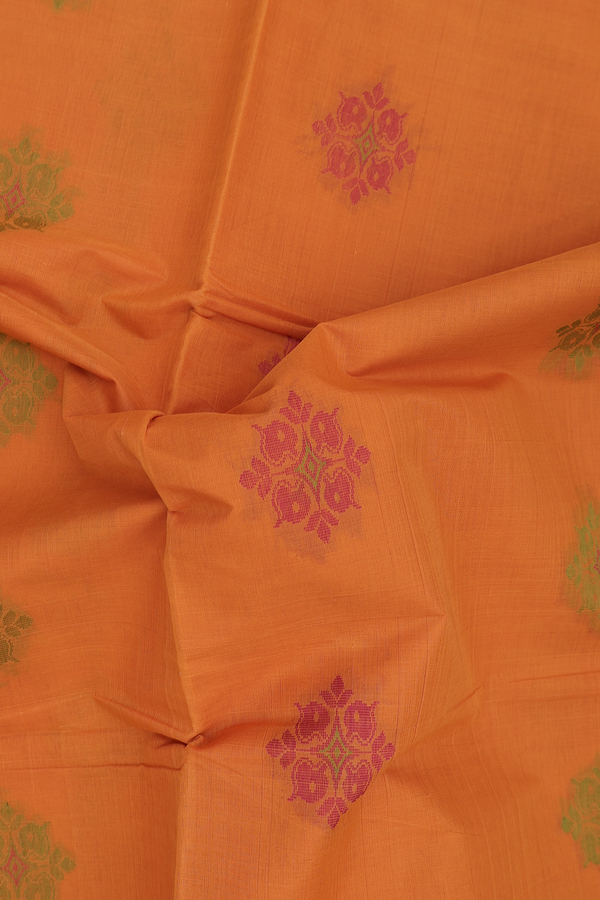 Coimbatore Cotton Saree In Honey Orange With Threadwork Motifs