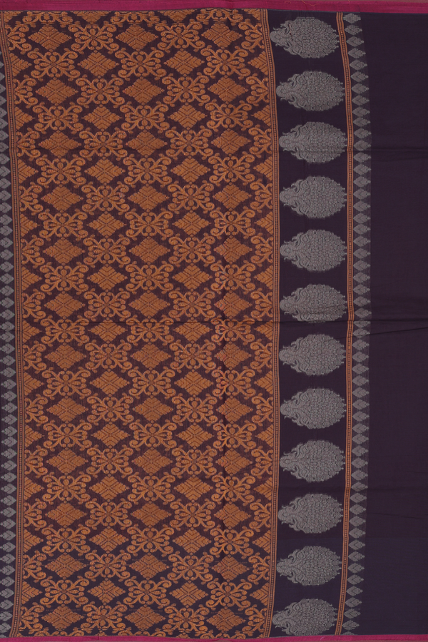 Coimbatore Cotton Saree Dark Oak Brown With Stripes Design