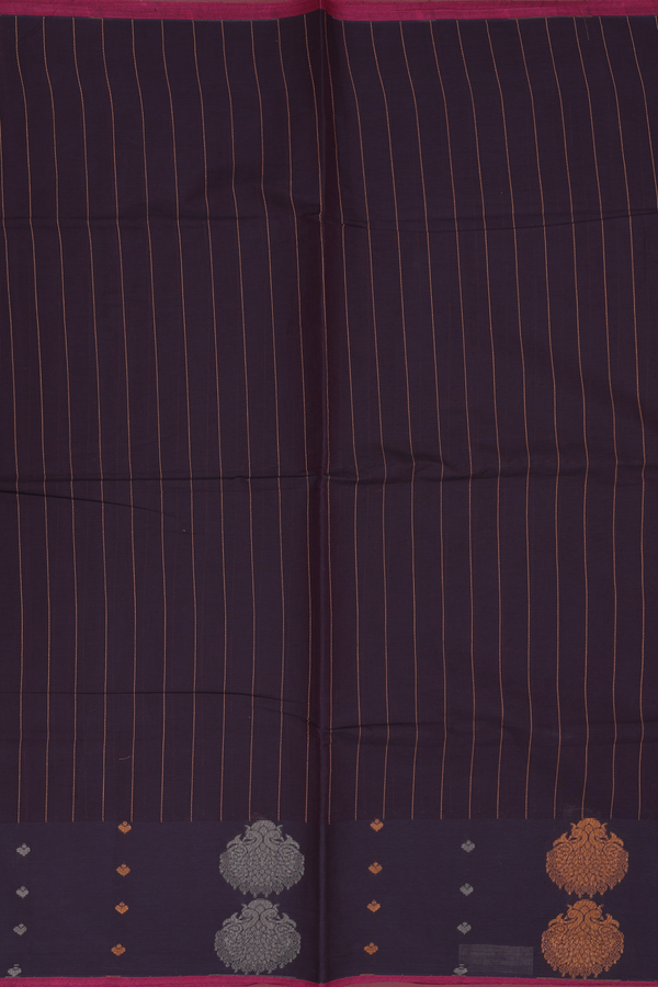 Coimbatore Cotton Saree Dark Oak Brown With Stripes Design
