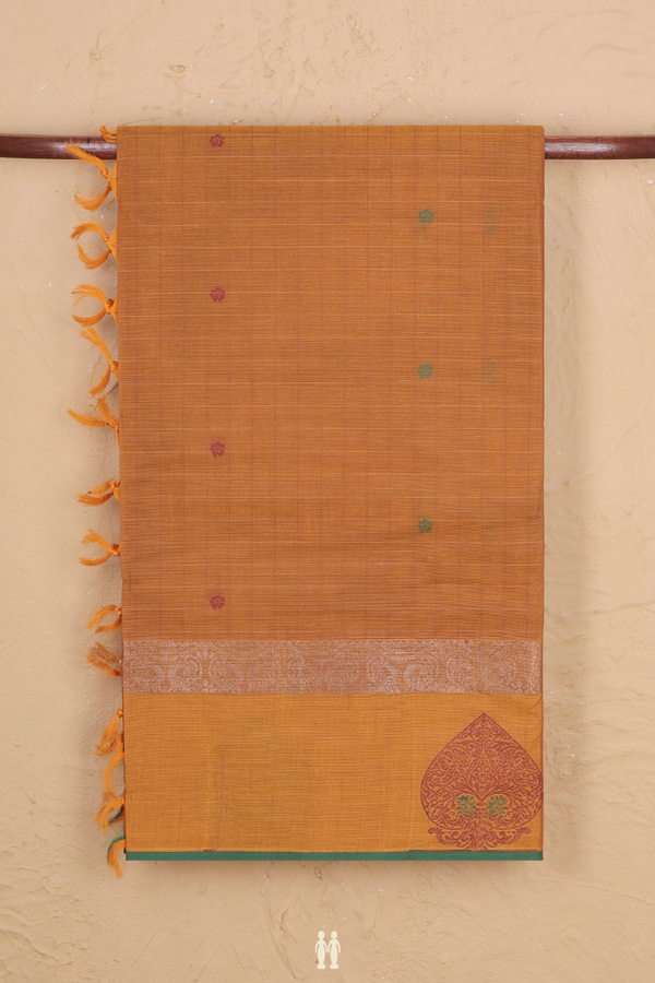 Coimbatore Cotton Saree Ochre Orange With Threadwork Buttis