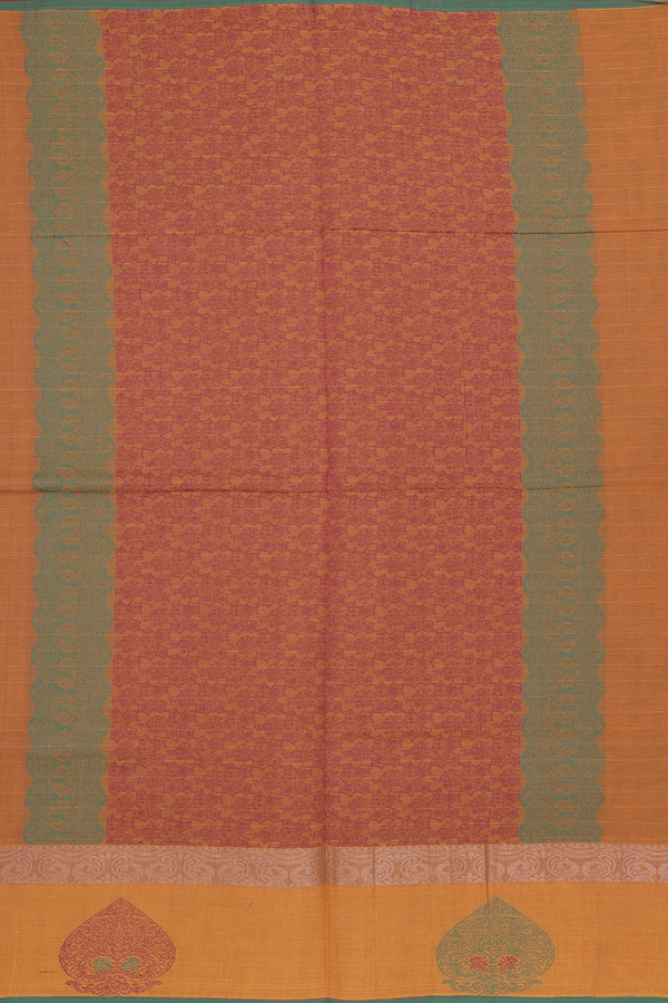 Coimbatore Cotton Saree Ochre Orange With Threadwork Buttis