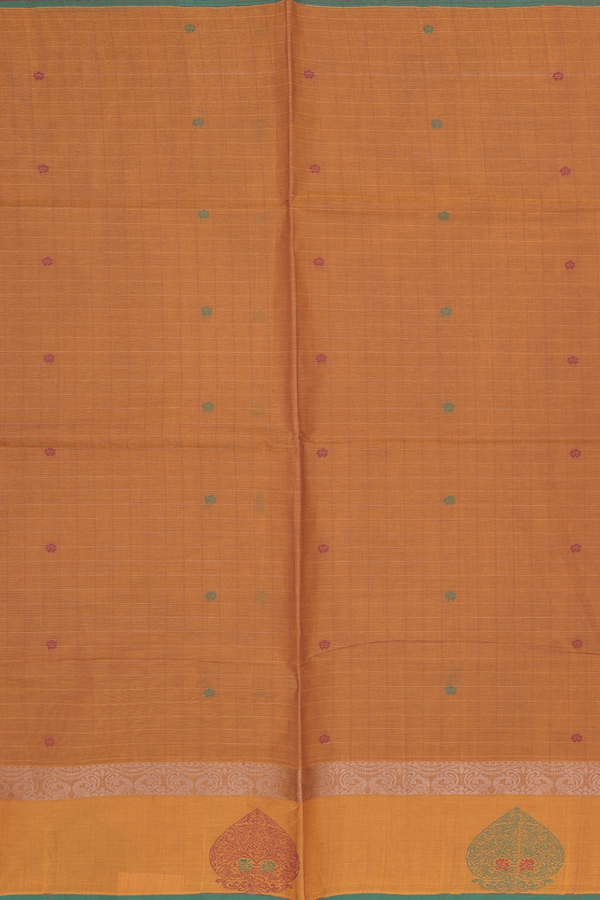Coimbatore Cotton Saree Ochre Orange With Threadwork Buttis