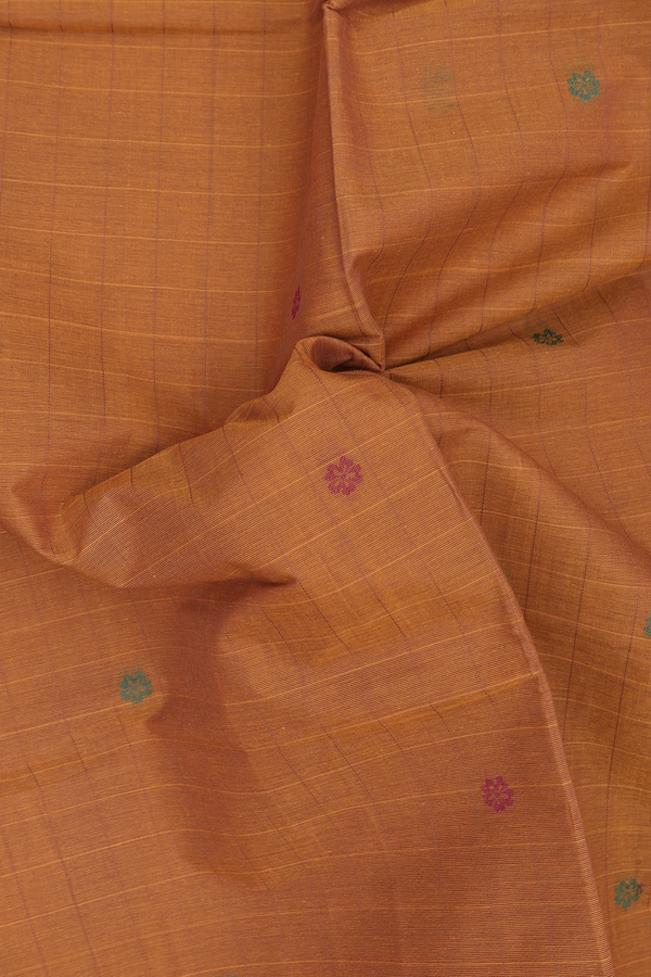 Coimbatore Cotton Saree Ochre Orange With Threadwork Buttis