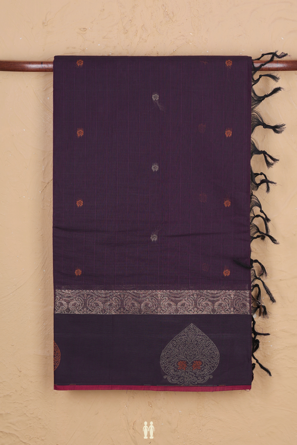 Coimbatore Cotton Saree Dark Purple With Threadwork Buttis