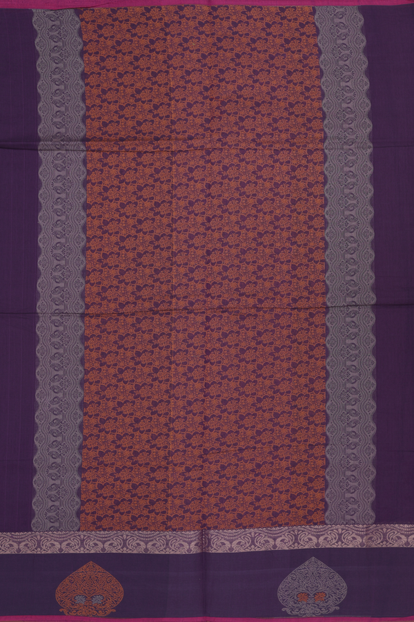 Coimbatore Cotton Saree Dark Purple With Threadwork Buttis