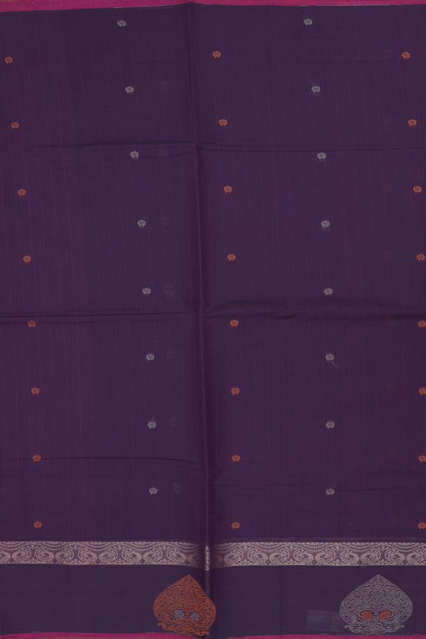 Coimbatore Cotton Saree Dark Purple With Threadwork Buttis