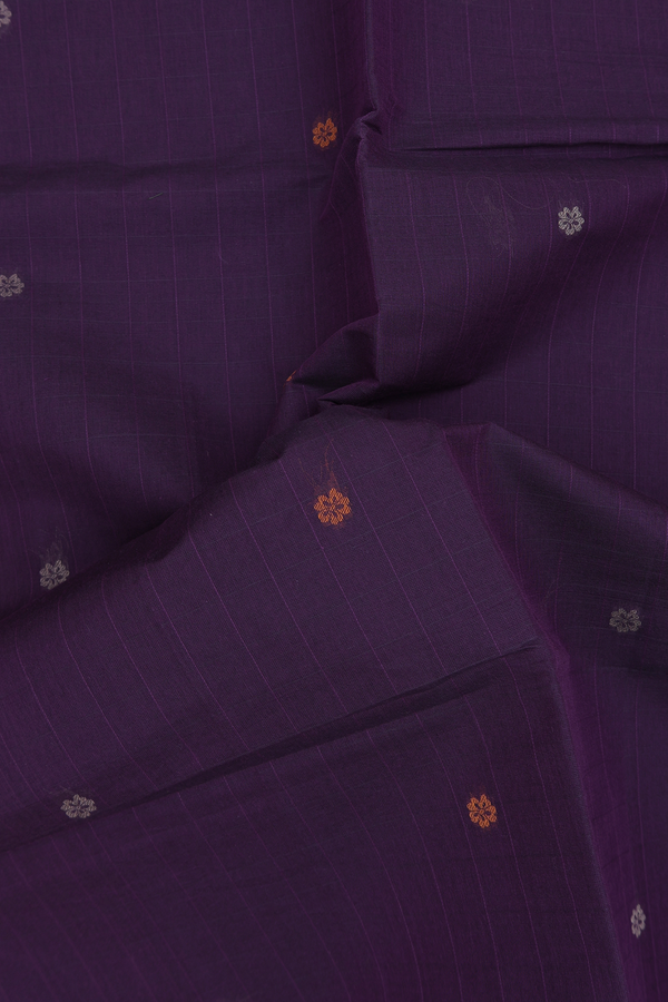 Coimbatore Cotton Saree Dark Purple With Threadwork Buttis