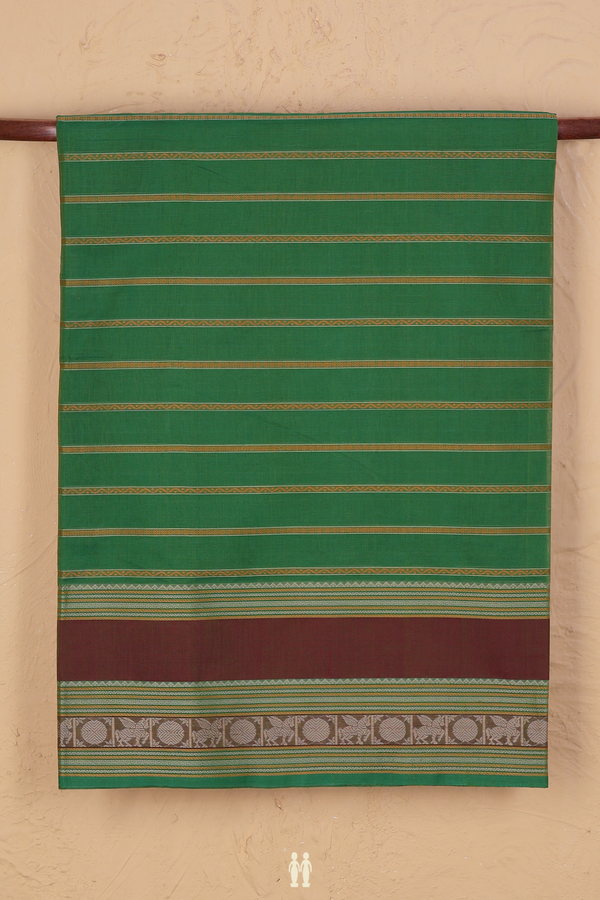 Coimbatore Cotton Saree In Fern Green With Stripes Design