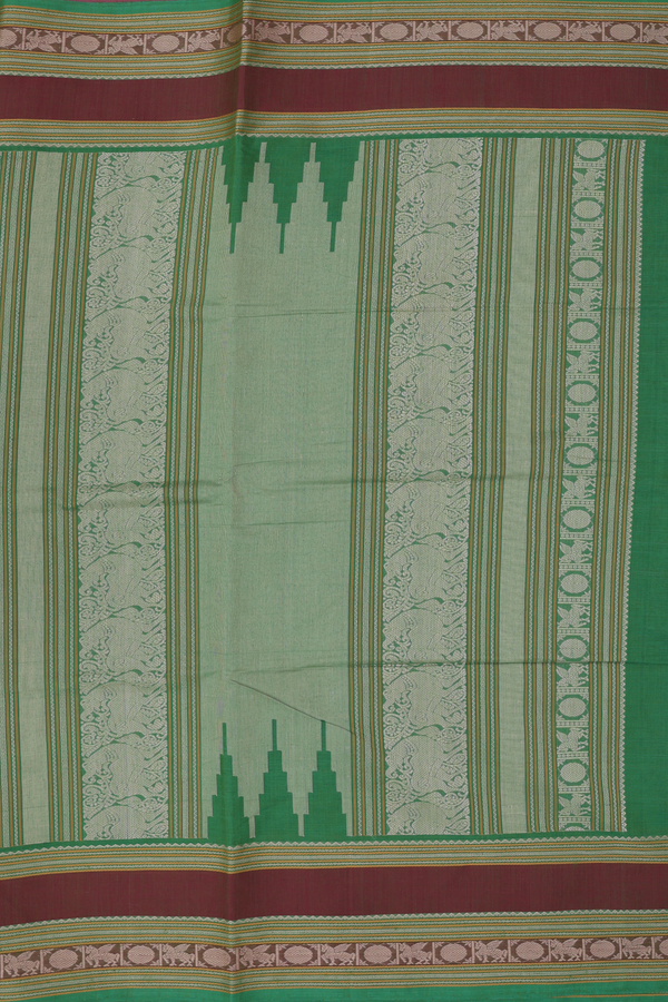 Coimbatore Cotton Saree In Fern Green With Stripes Design