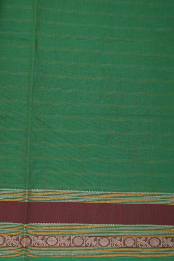 Coimbatore Cotton Saree In Fern Green With Stripes Design