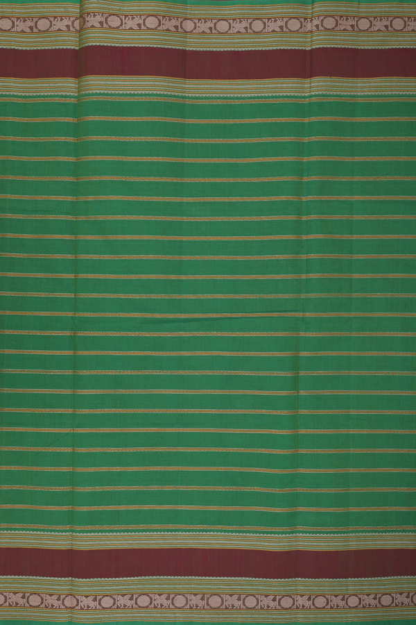 Coimbatore Cotton Saree In Fern Green With Stripes Design