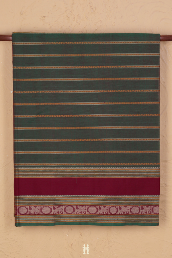 Coimbatore Cotton Saree In Green With Stripes Design