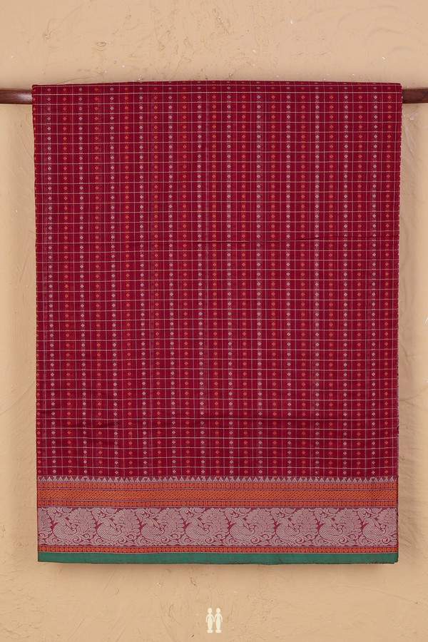 Coimbatore Cotton Saree In Ruby Red With Checks Design
