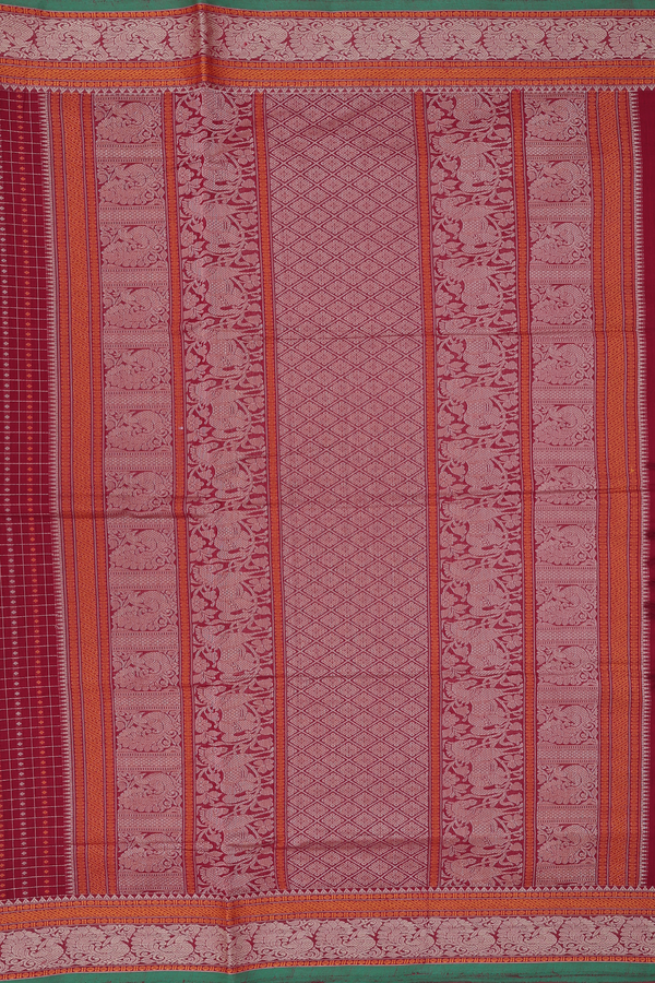 Coimbatore Cotton Saree In Ruby Red With Checks Design