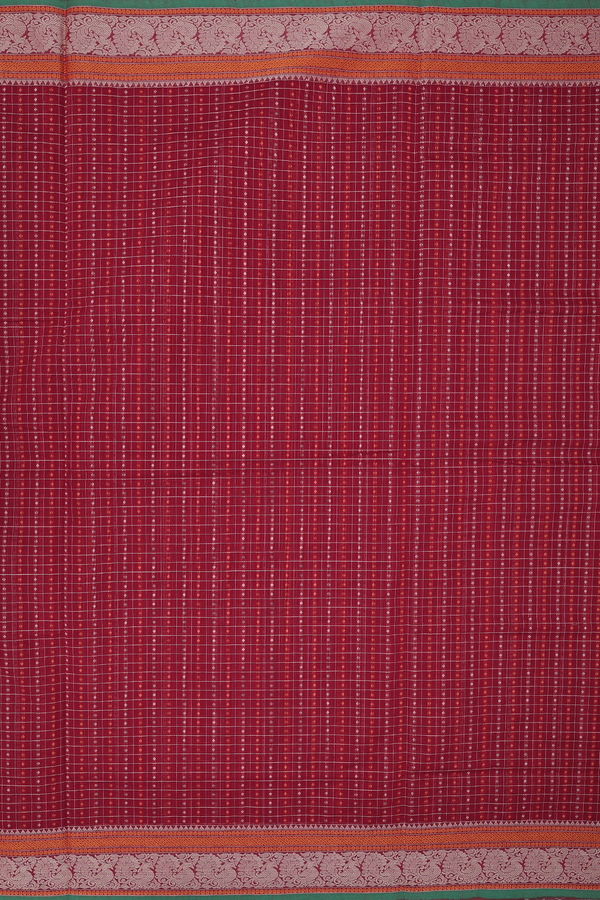 Coimbatore Cotton Saree In Ruby Red With Checks Design