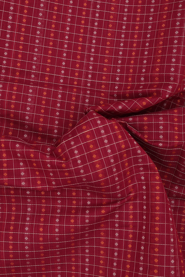 Coimbatore Cotton Saree In Ruby Red With Checks Design
