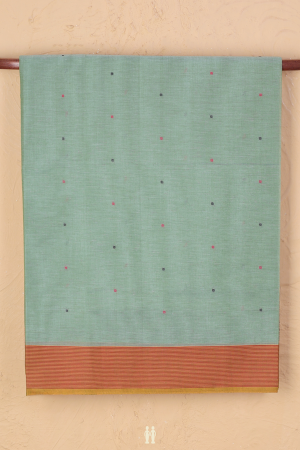 Coimbatore Cotton Saree In Dusty Green With Threadwork Buttis