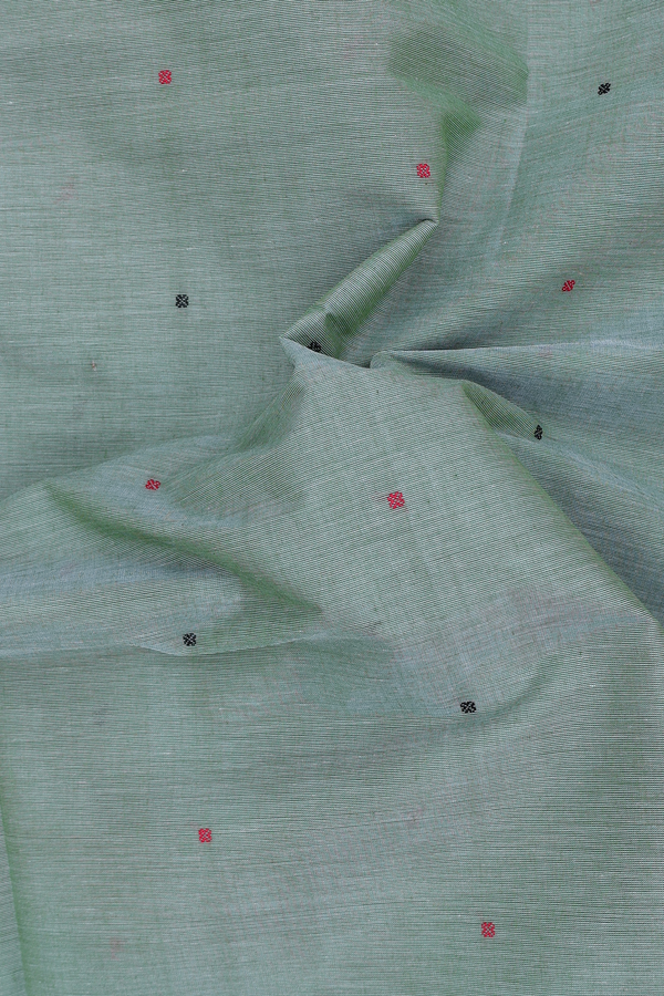 Coimbatore Cotton Saree In Dusty Green With Threadwork Buttis