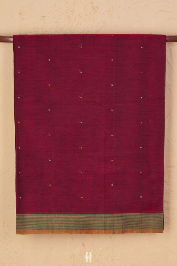 Coimbatore Cotton Saree In Ruby Red With Threadwork Buttis