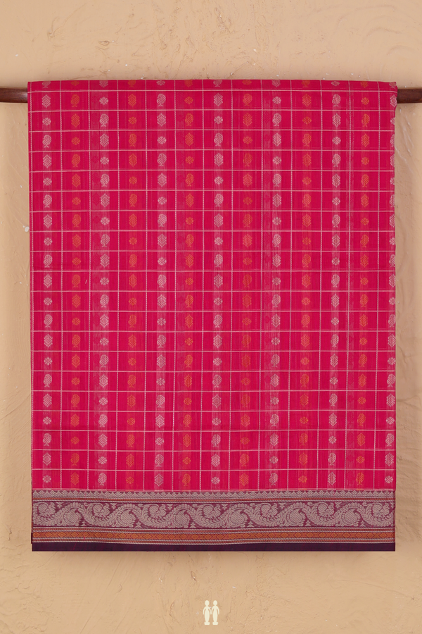 Coimbatore Cotton Saree In Red With Checks Design