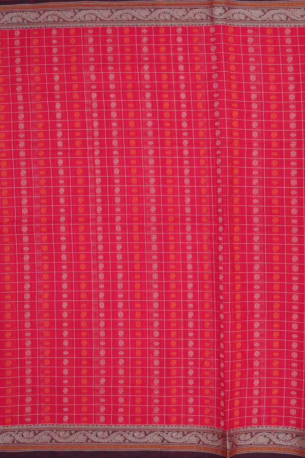 Coimbatore Cotton Saree In Red With Checks Design