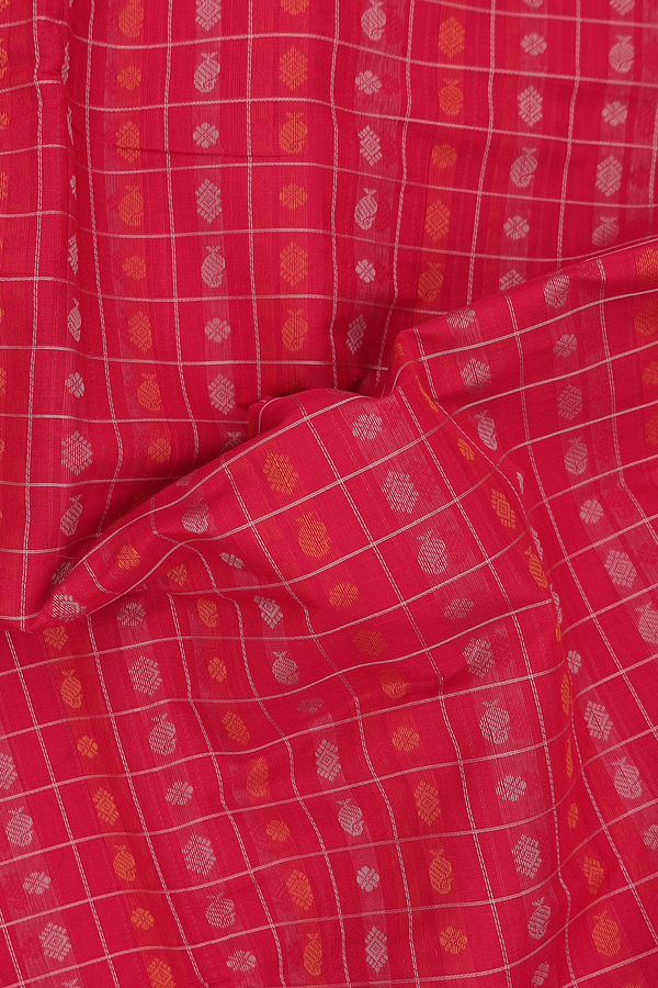 Coimbatore Cotton Saree In Red With Checks Design