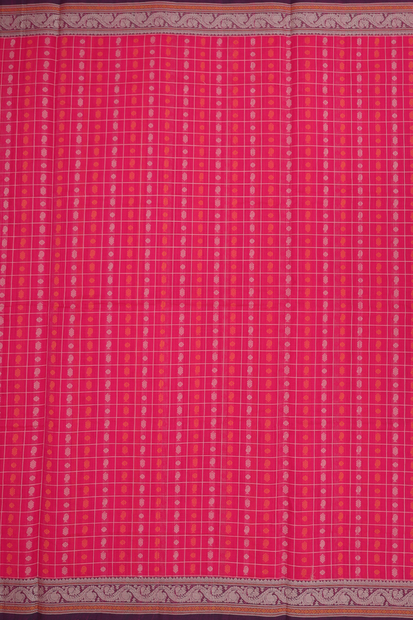 Coimbatore Cotton Saree In Rani Pink With Checks Design