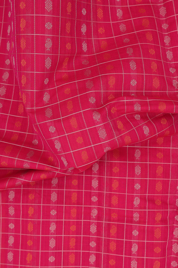 Coimbatore Cotton Saree In Rani Pink With Checks Design