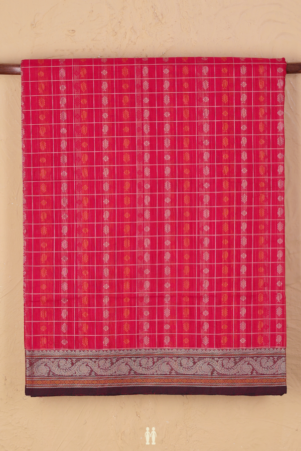 Coimbatore Cotton Saree In Rani Pink With Checks Design