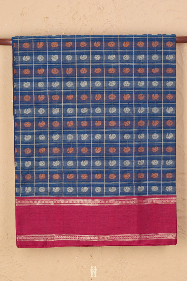 Coimbatore Cotton Saree In Blue With Checks Design