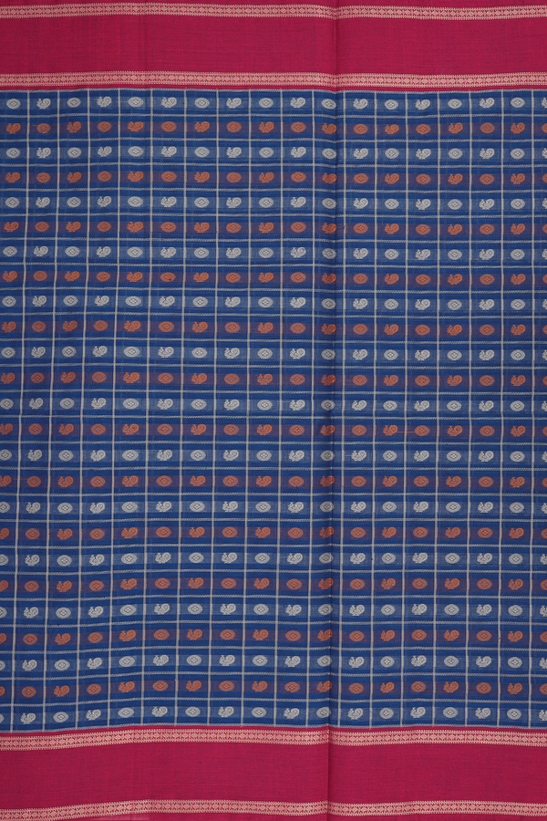 Coimbatore Cotton Saree In Blue With Checks Design