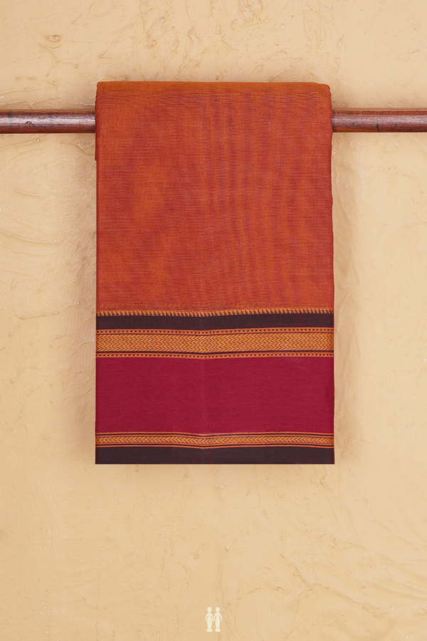 Kanchi Cotton Saree In Ochre Orange With Contrast Border