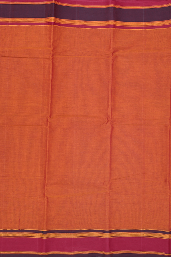 Kanchi Cotton Saree In Ochre Orange With Contrast Border