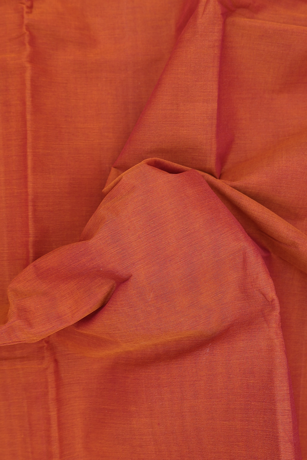 Kanchi Cotton Saree In Ochre Orange With Contrast Border