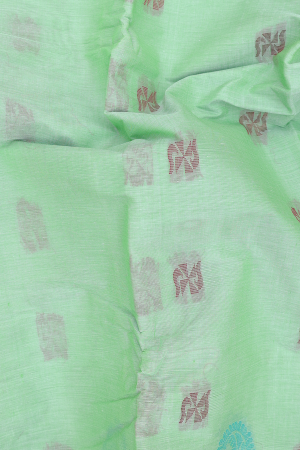 Kanchi Cotton Saree In Green With Threadwork Buttas