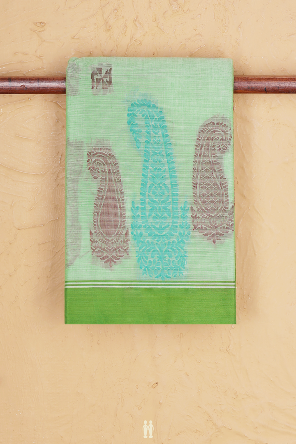 Kanchi Cotton Saree In Green With Threadwork Buttas