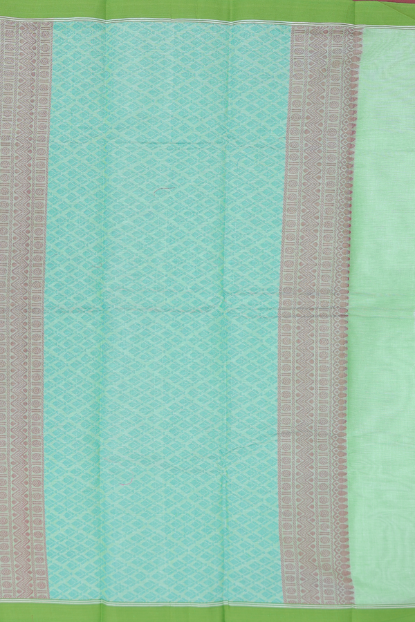 Kanchi Cotton Saree In Green With Threadwork Buttas