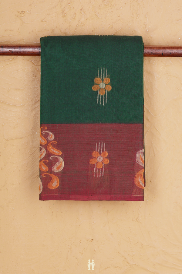 Kanchi Cotton Saree In Green With Floral Buttas