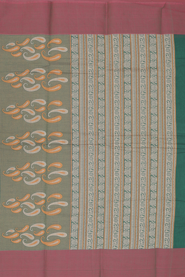 Kanchi Cotton Saree In Green With Floral Buttas