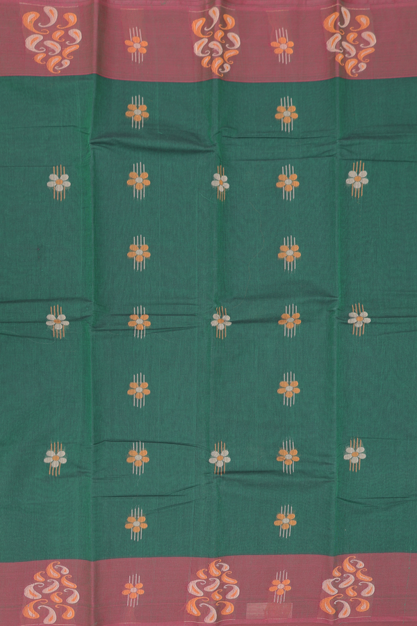 Kanchi Cotton Saree In Green With Floral Buttas
