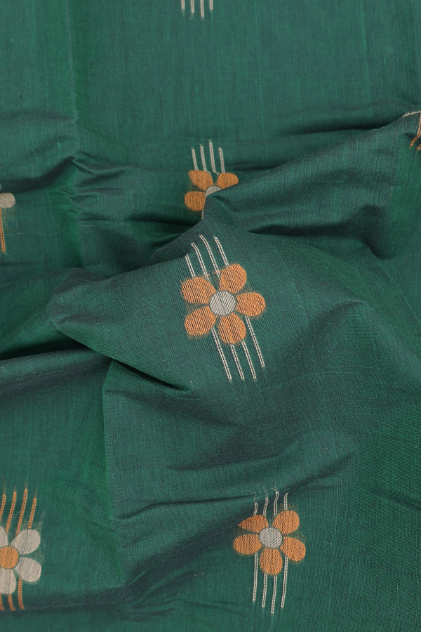 Kanchi Cotton Saree In Green With Floral Buttas