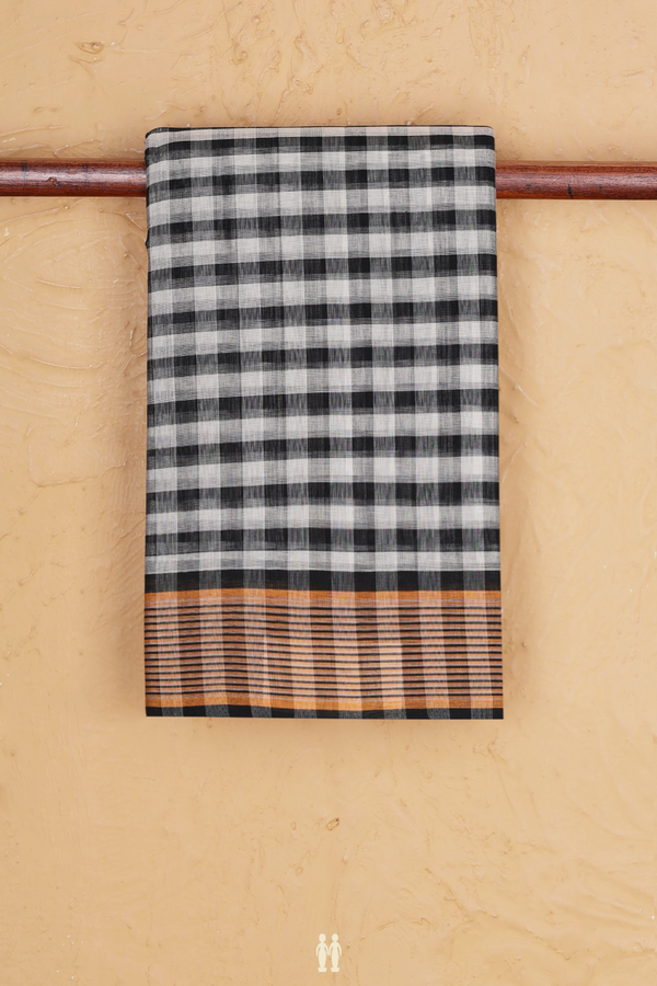 Kanchi Cotton Saree In Black And White With Checks Design