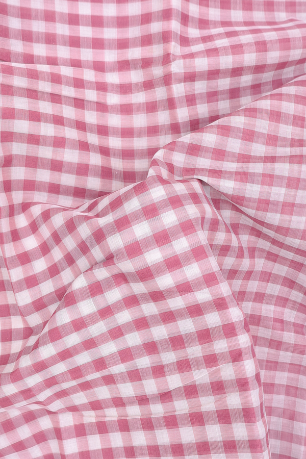 Kanchi Cotton Saree In Pink And White With Checks Design
