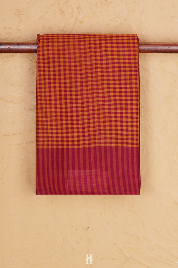 Kanchi Cotton Saree In Red And Yellow With Checks Design