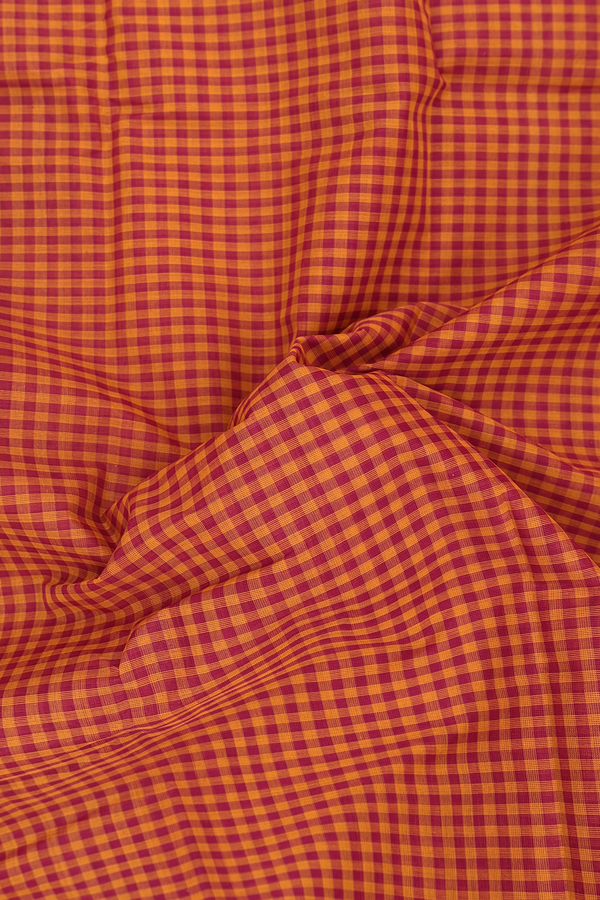 Kanchi Cotton Saree In Red And Yellow With Checks Design