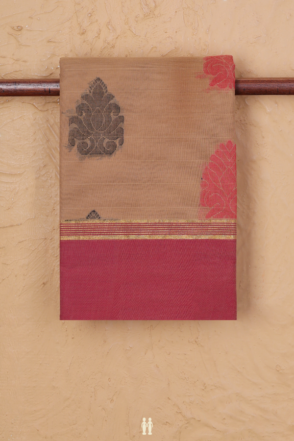 Chettinadu Cotton Saree In Brown With Threadwork Motifs