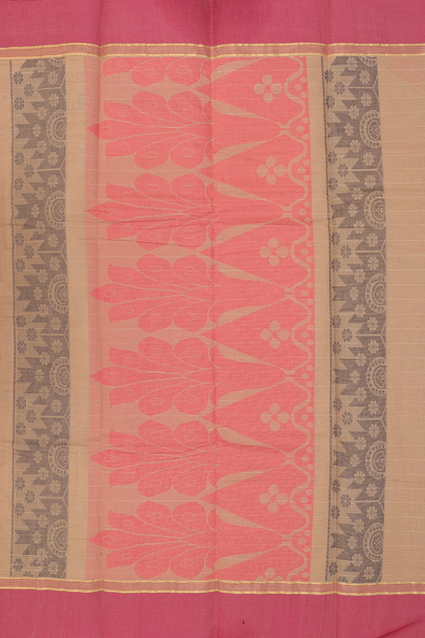 Chettinadu Cotton Saree In Brown With Threadwork Motifs