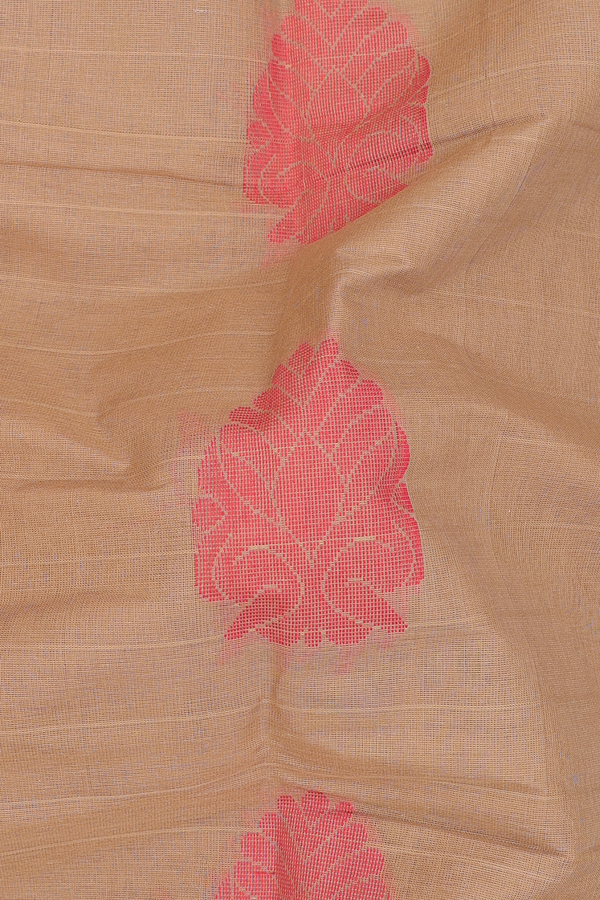 Chettinadu Cotton Saree In Brown With Threadwork Motifs