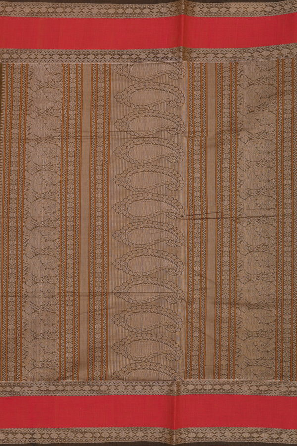 Coimbatore Cotton Saree In Greenish Brown With Checks Design