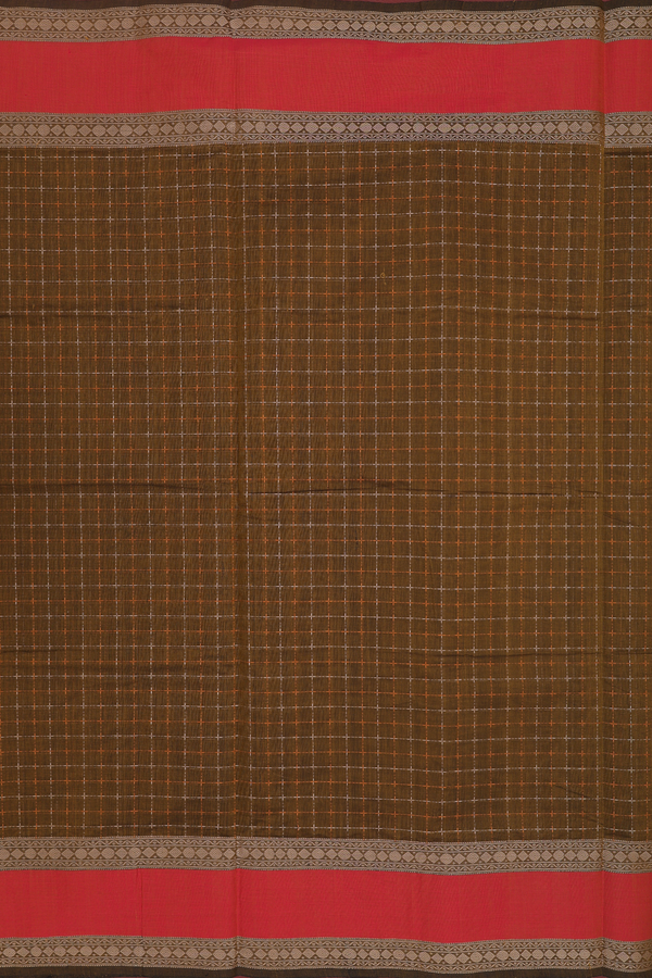 Coimbatore Cotton Saree In Greenish Brown With Checks Design